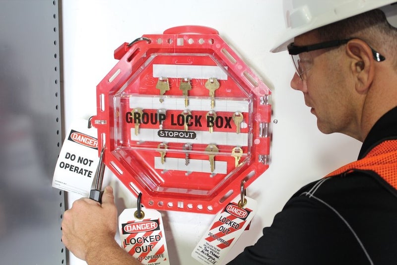 AccuformNMC STOPOUT Look 'n Stop Group Lock Box, 13" x 13" x 3-1/2", Plastic, Red with Clear Front, KCC624, American Made Safety Tags, Signs, and Labels